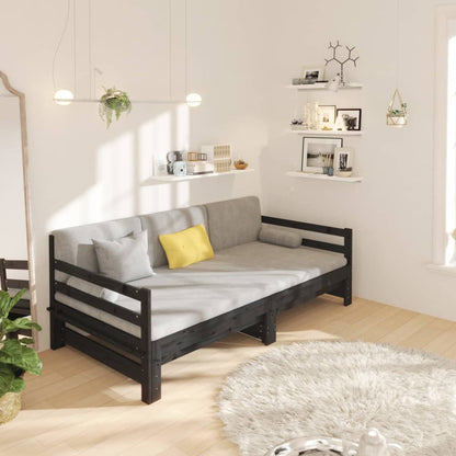 Pull-out Day Bed Black 2x(80x200) cm Solid Wood Pine