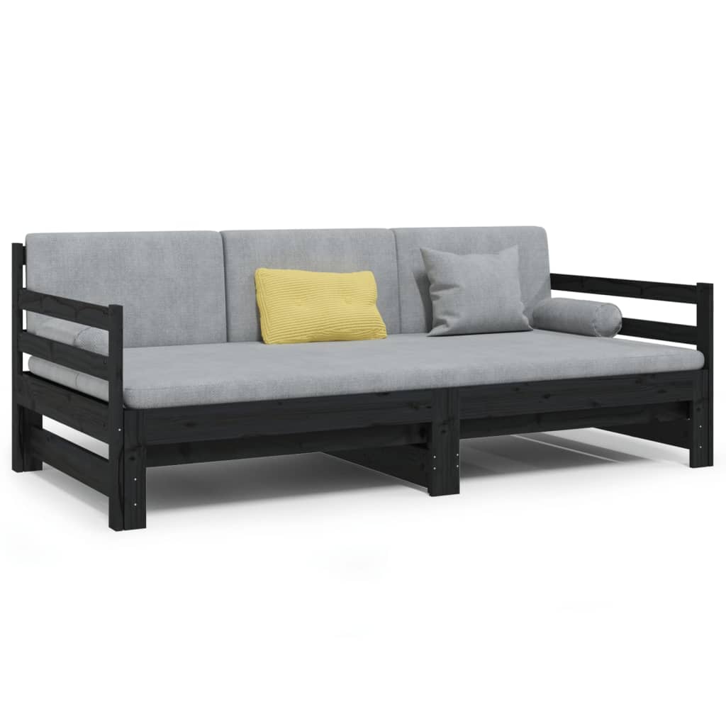 Pull-out Day Bed Black 2x(80x200) cm Solid Wood Pine