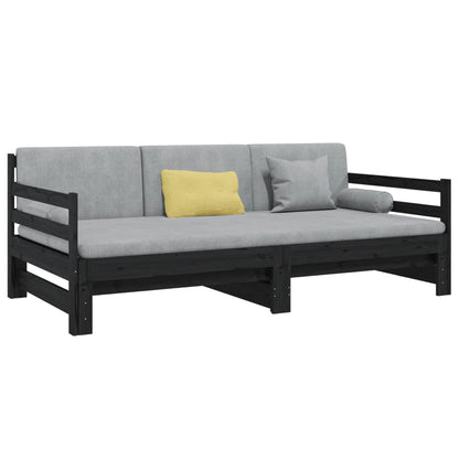 Pull-out Day Bed Black 2x(80x200) cm Solid Wood Pine