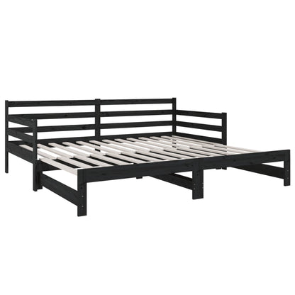 Pull-out Day Bed Black 2x(80x200) cm Solid Wood Pine