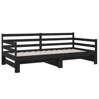 Pull-out Day Bed Black 2x(80x200) cm Solid Wood Pine