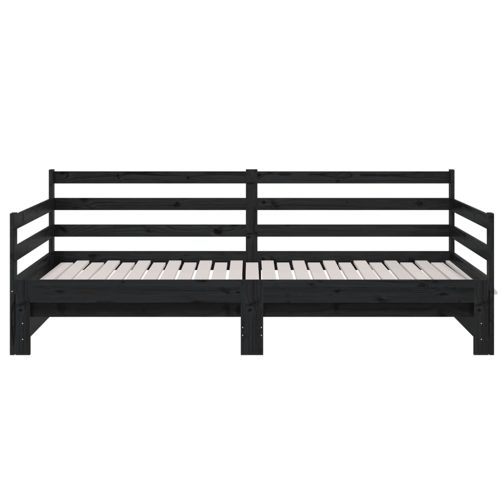 Pull-out Day Bed Black 2x(80x200) cm Solid Wood Pine