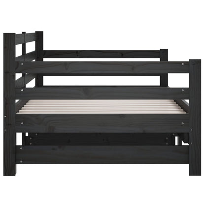 Pull-out Day Bed Black 2x(80x200) cm Solid Wood Pine