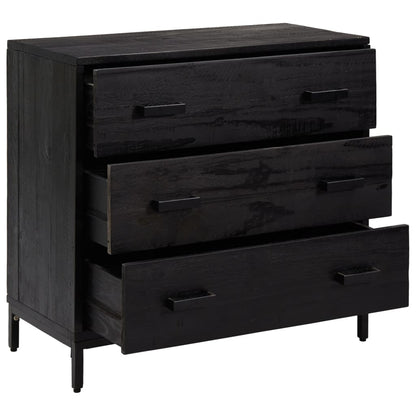 Chest of Drawers Black 75x35x70 cm Solid Pinewood