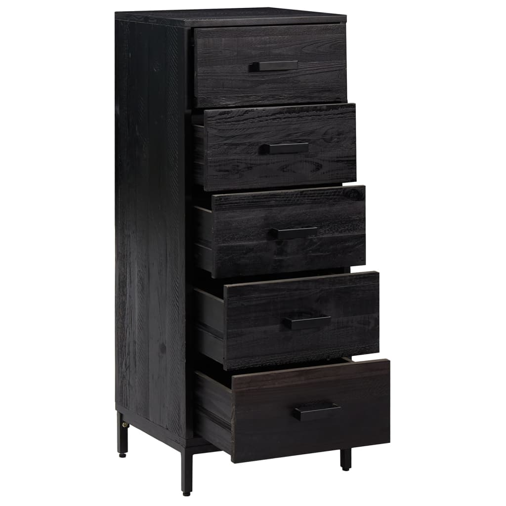 Chest of Drawers Black 42x35x110 cm Solid Pinewood