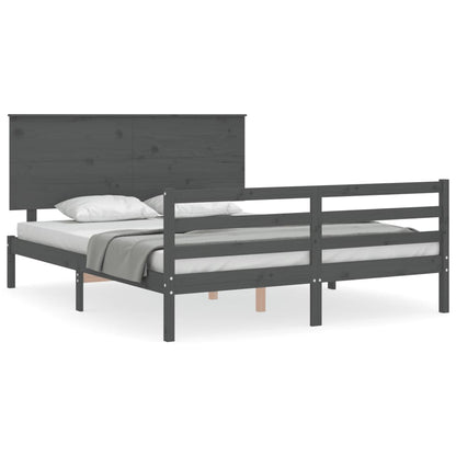 Bed Frame with Headboard Grey 160x200 cm Solid Wood