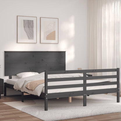 Bed Frame with Headboard Grey 160x200 cm Solid Wood