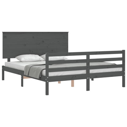 Bed Frame with Headboard Grey 160x200 cm Solid Wood