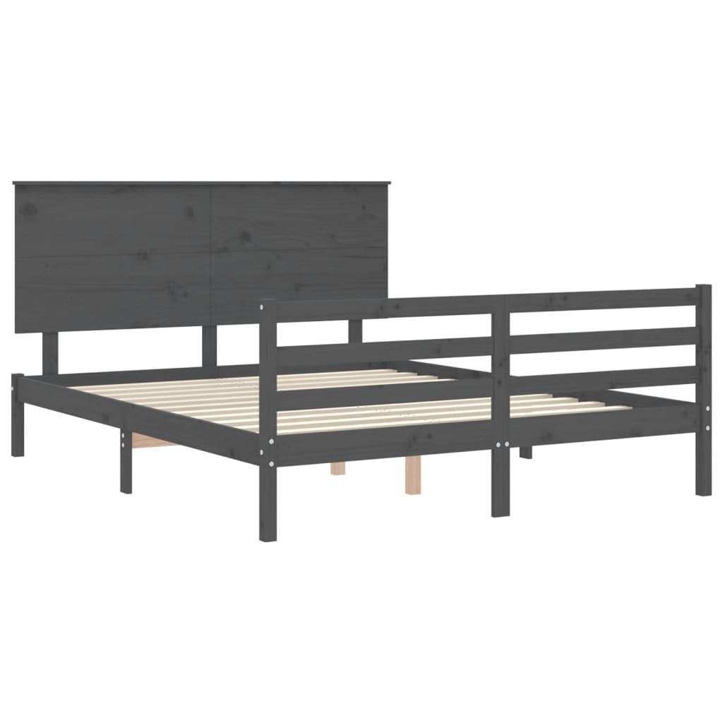 Bed Frame with Headboard Grey 160x200 cm Solid Wood