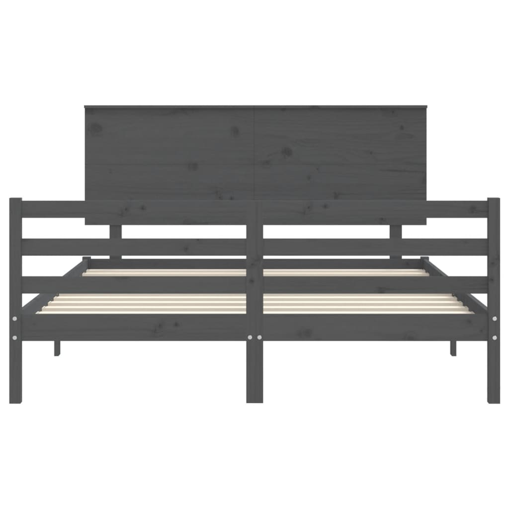 Bed Frame with Headboard Grey 160x200 cm Solid Wood