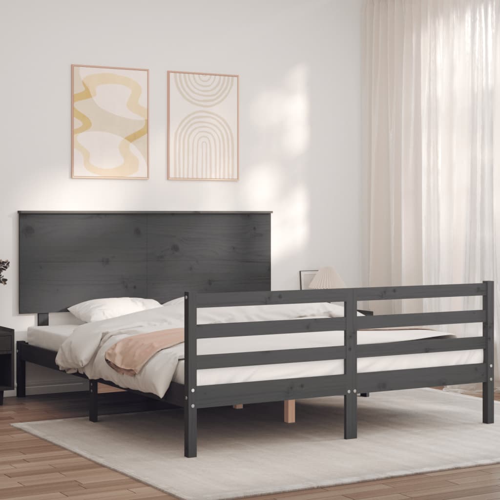 Bed Frame with Headboard Grey 160x200 cm Solid Wood