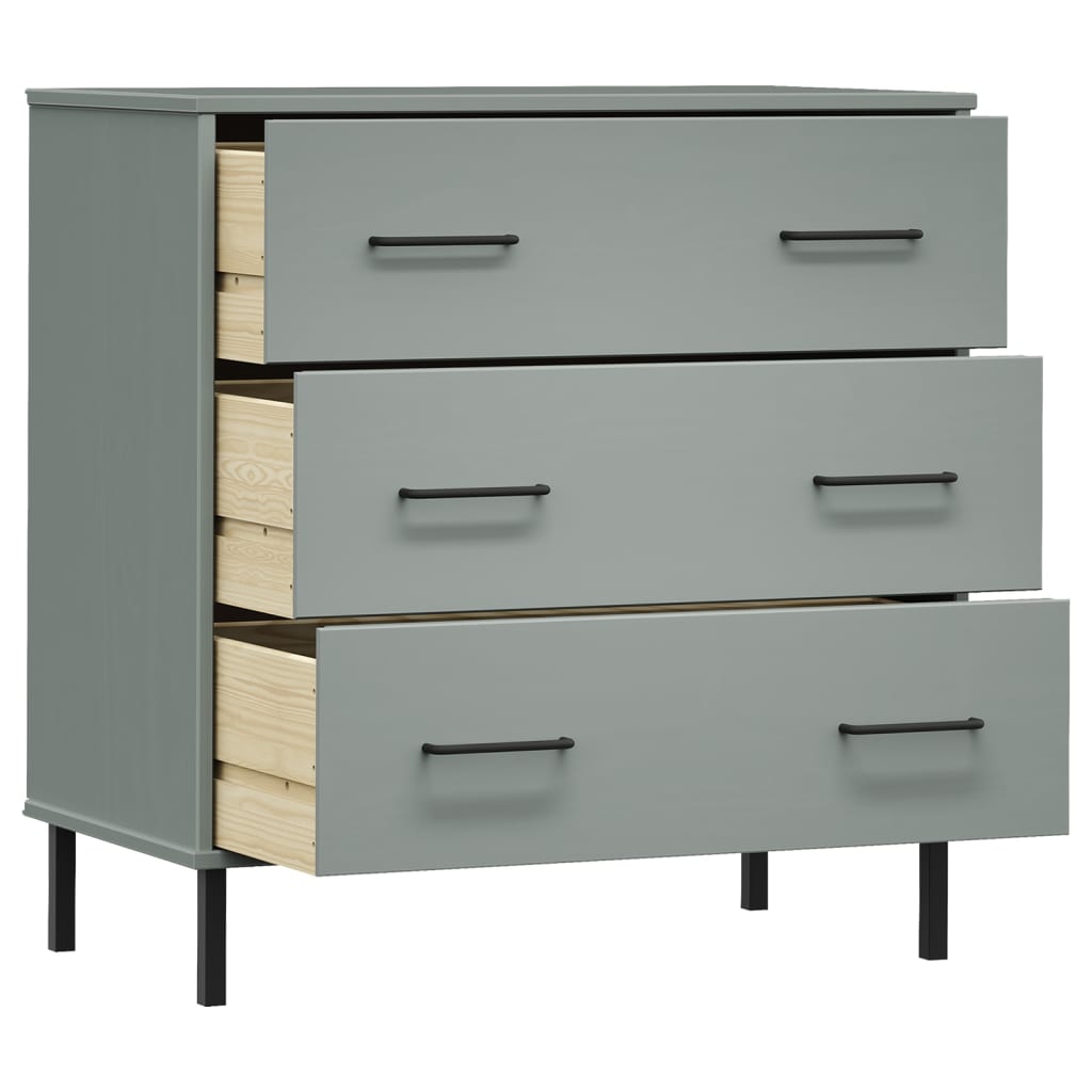 Sideboard with 3 Drawers Grey 77x40x79.5 cm Solid Wood OSLO