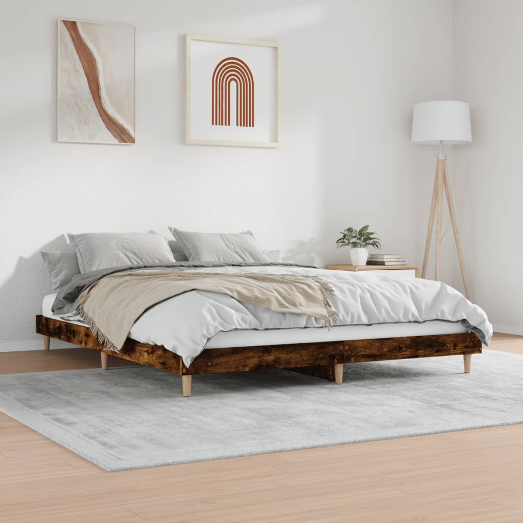 Bed Frame Smoked Oak 180x200 cm Super King Engineered Wood