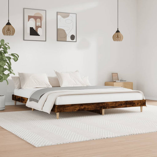 Bed Frame Smoked Oak 150x200 cm King Size Engineered Wood