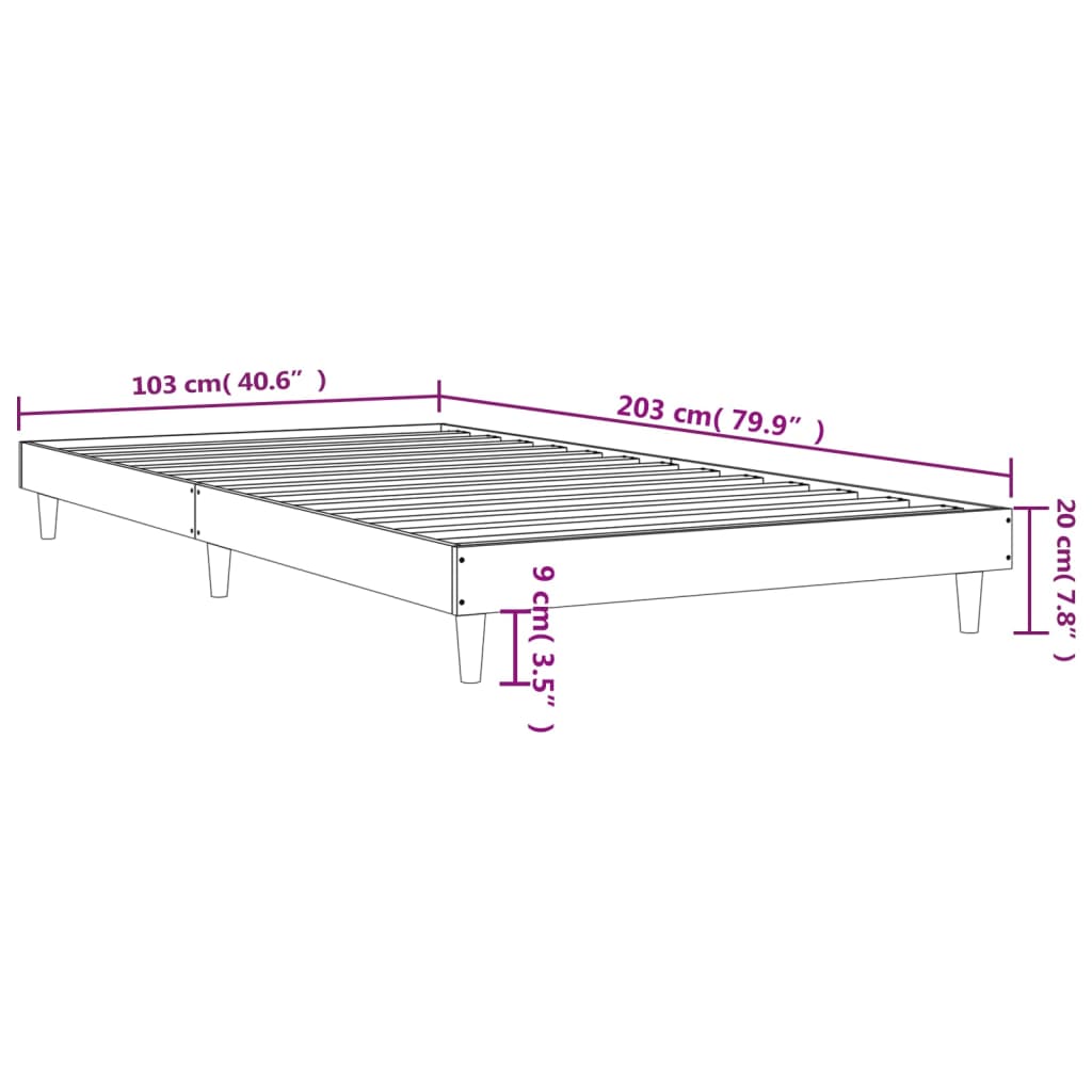 Bed Frame Grey Sonoma 100x200 cm Engineered Wood