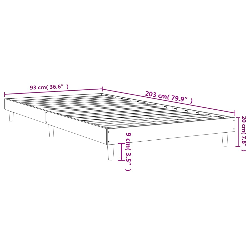 Bed Frame Black 90x200 cm Engineered Wood