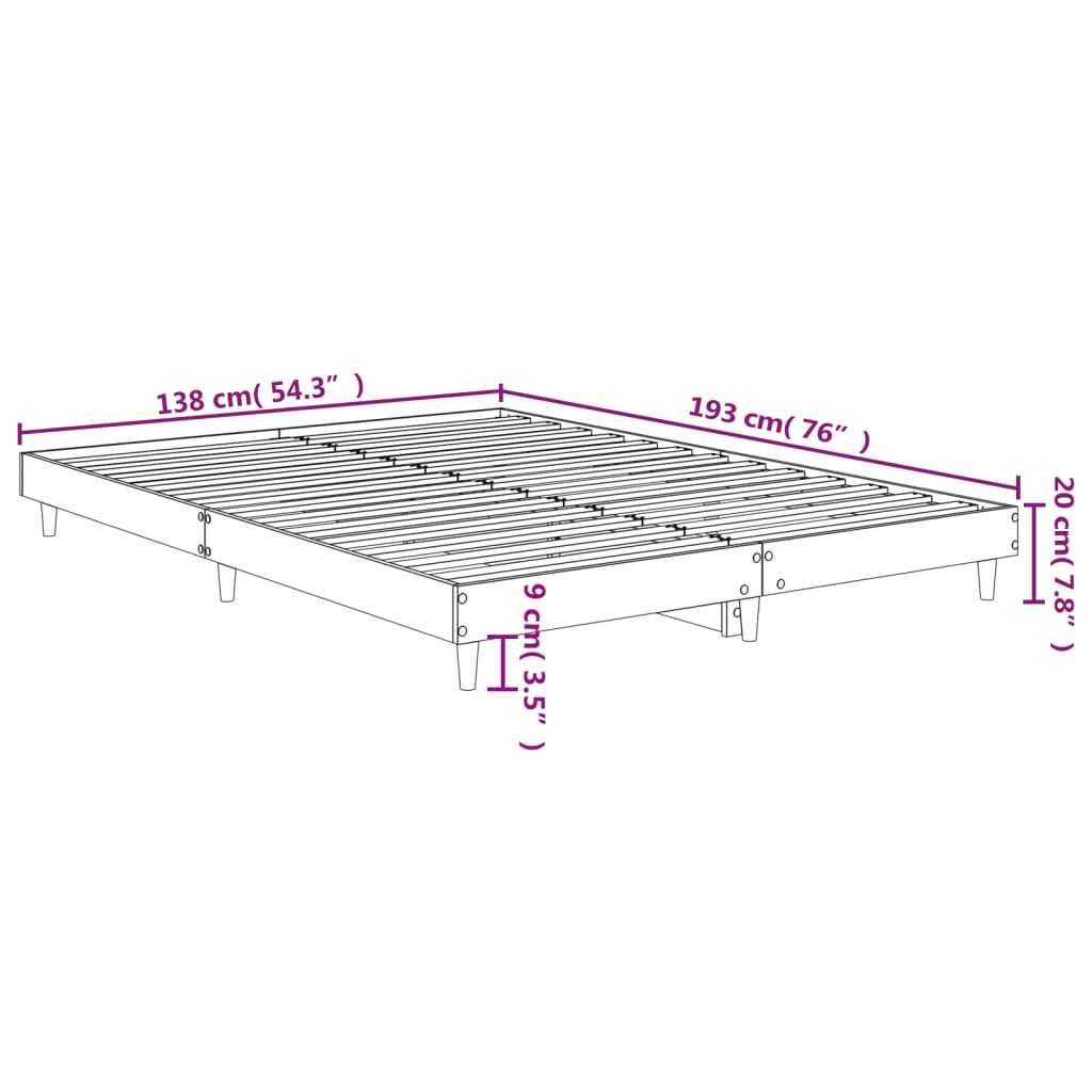 Bed Frame White 135x190 cm Double Engineered Wood