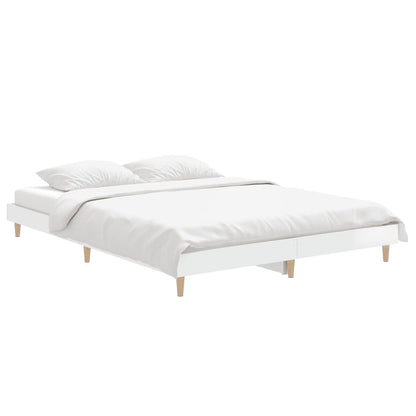 Bed Frame High Gloss White 135x190 cm Double Engineered Wood