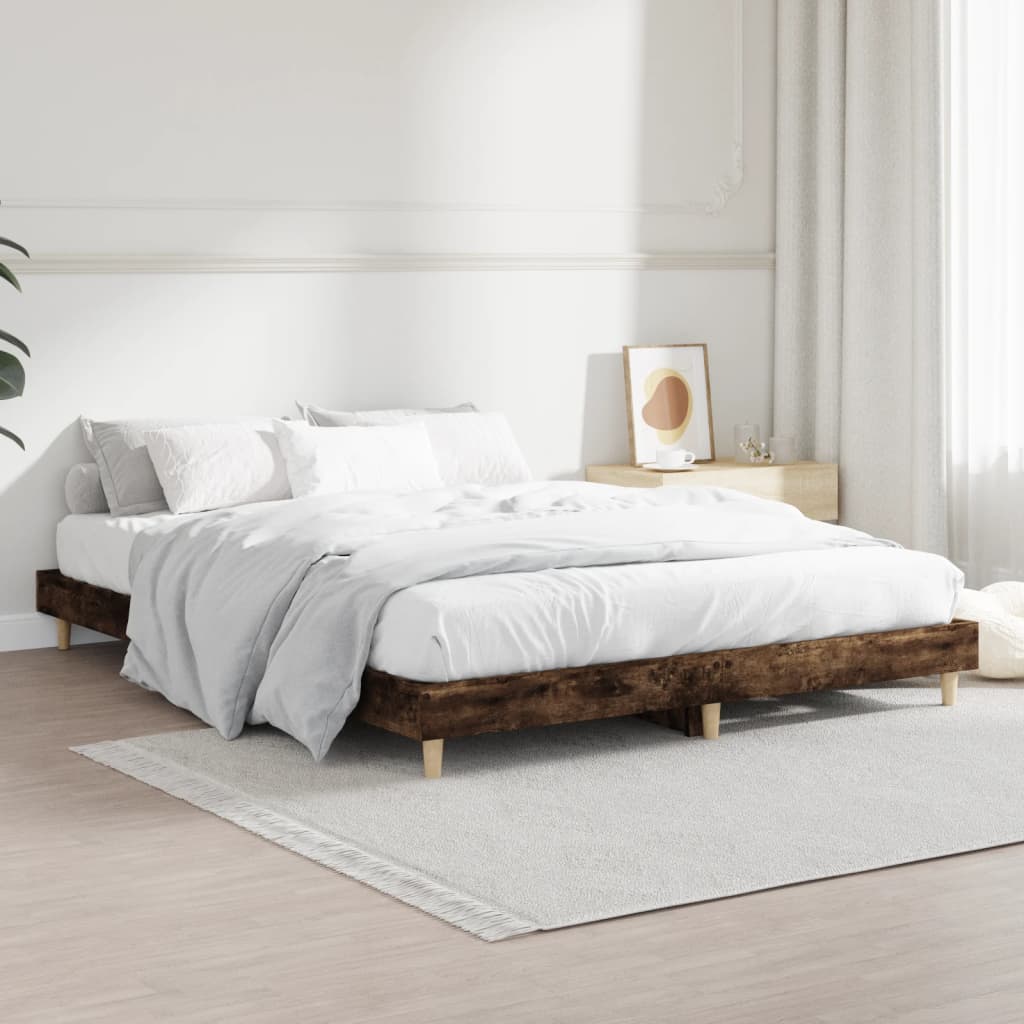 Bed Frame Smoked Oak 135x190 cm Double Engineered Wood