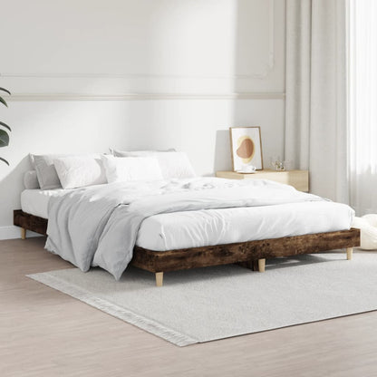 Bed Frame Smoked Oak 135x190 cm Double Engineered Wood