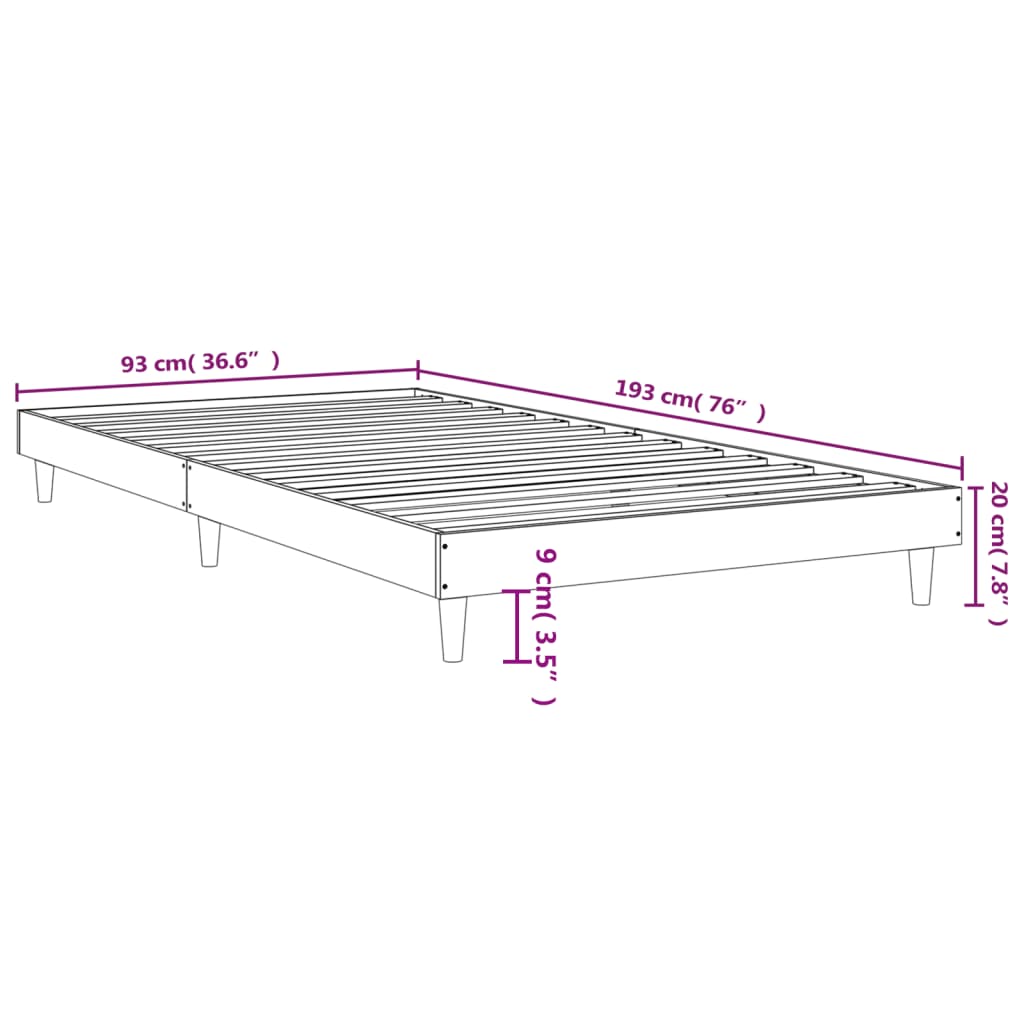 Bed Frame Grey Sonoma 90x190 cm Single Engineered Wood