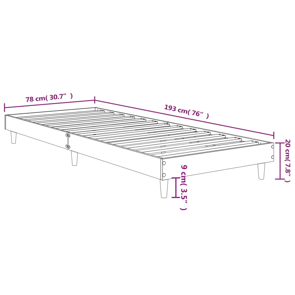Bed Frame High Gloss White 75x190 cm Small Single Engineered Wood