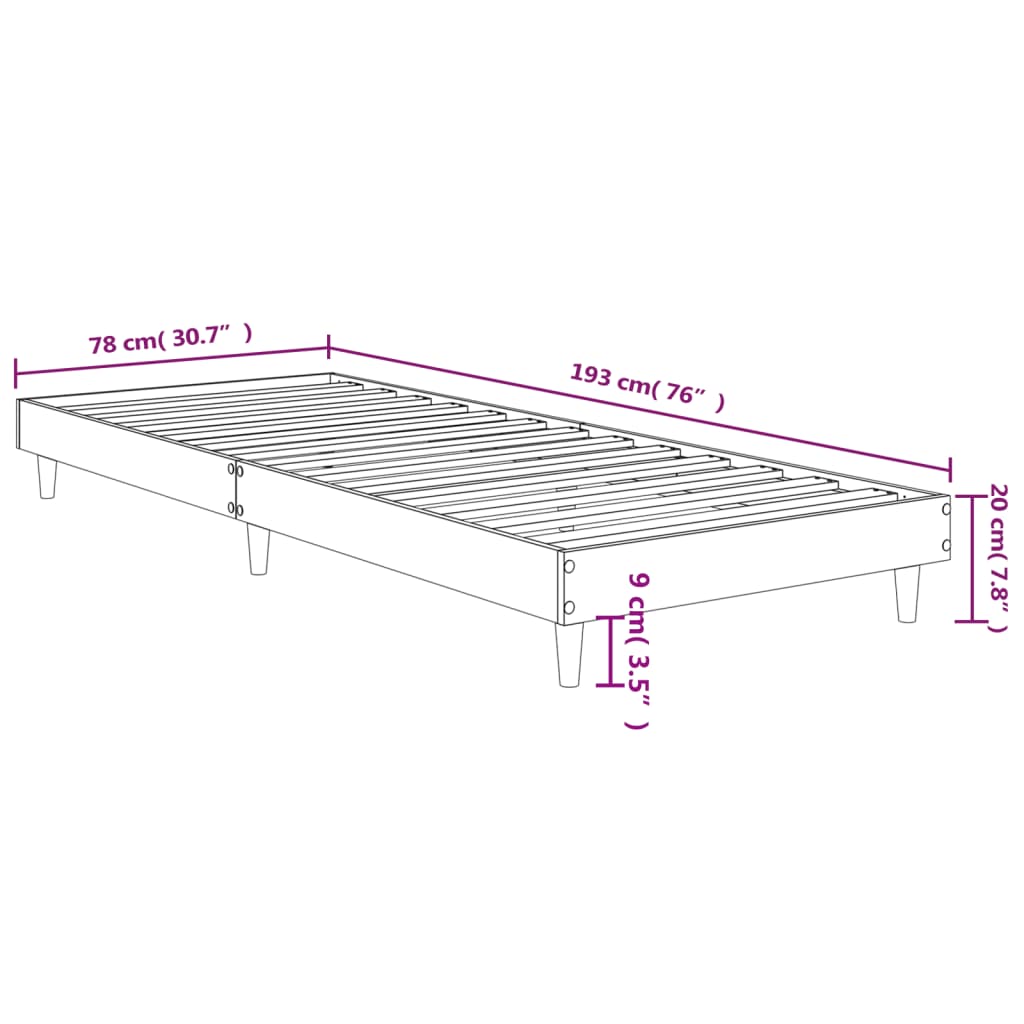 Bed Frame Smoked Oak 75x190 cm Small Single Engineered Wood