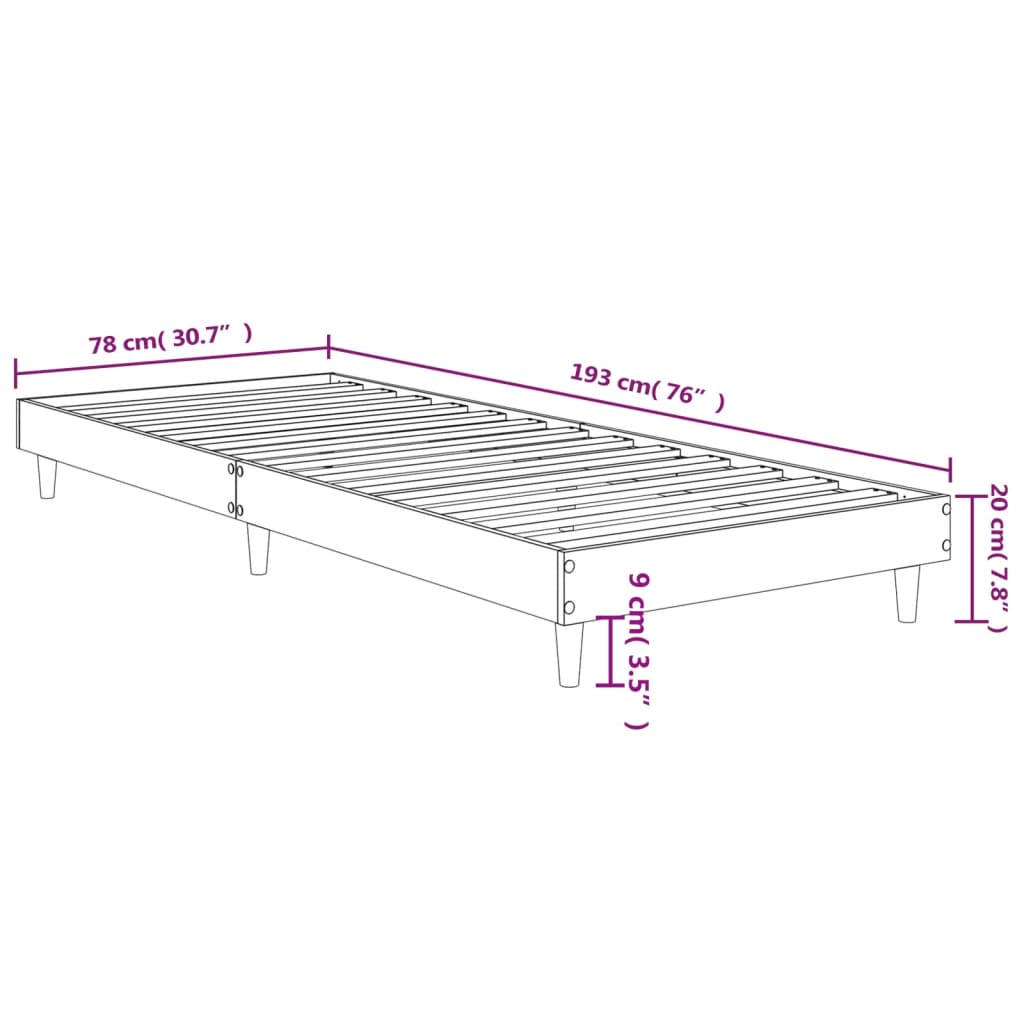 Bed Frame Brown Oak 75x190 cm Small Single Engineered Wood