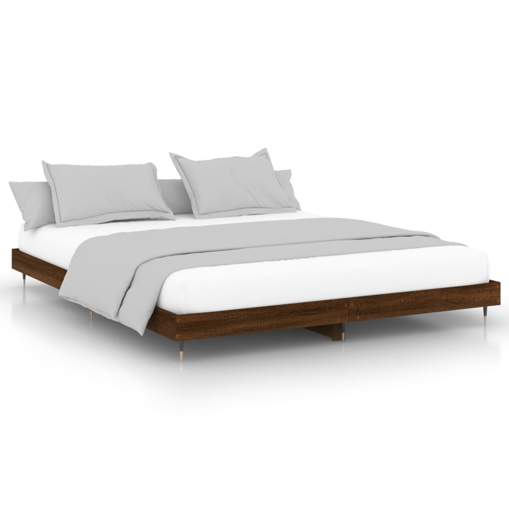 Bed Frame Brown Oak 200x200 cm Engineered Wood