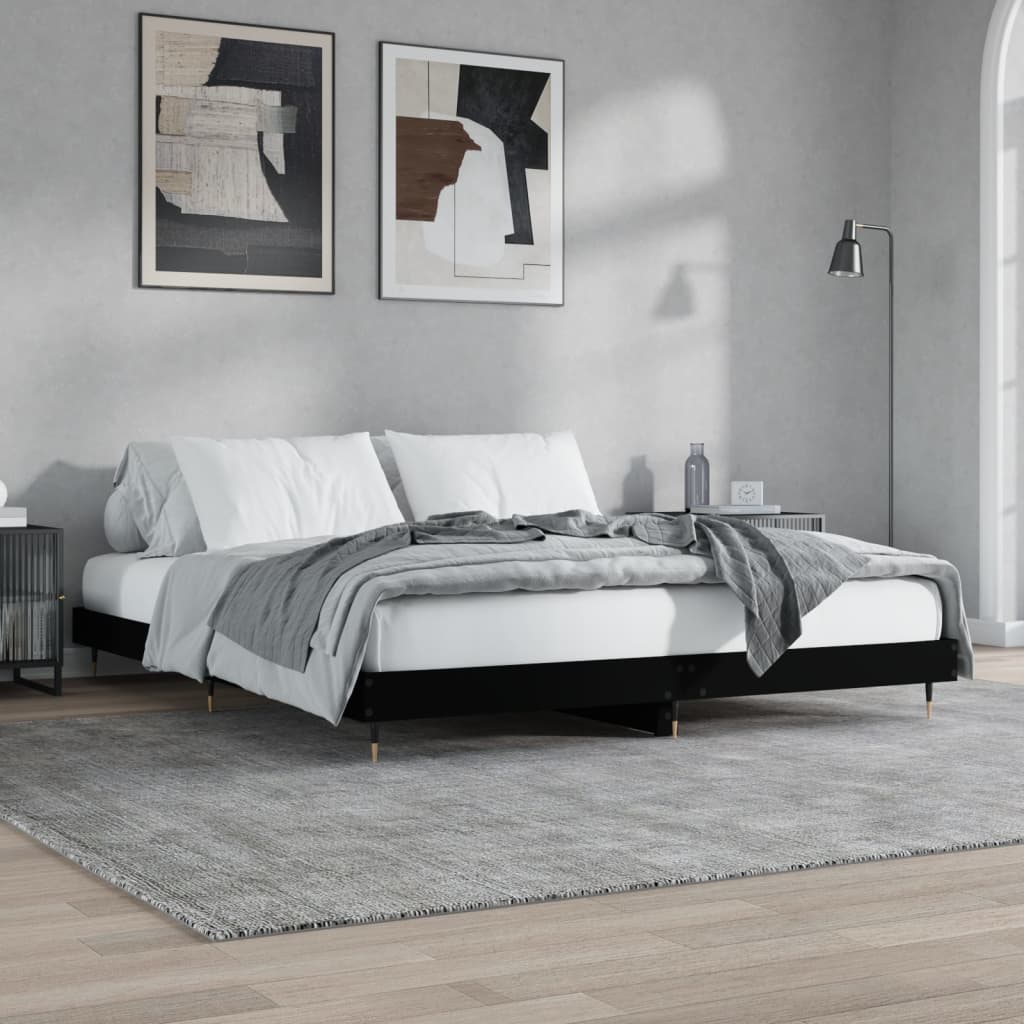Bed Frame Black 150x200 cm King Size Engineered Wood