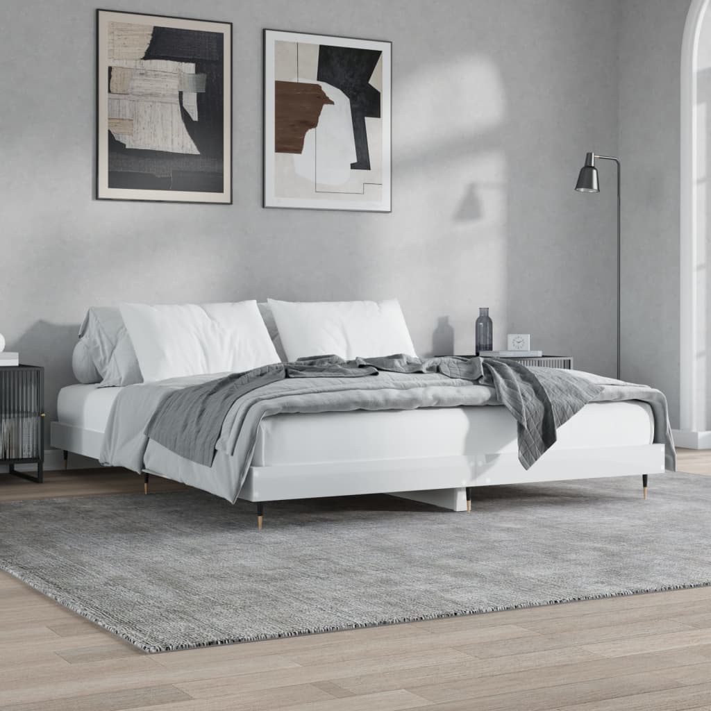 Bed Frame High Gloss White 150x200 cm King Size Engineered Wood