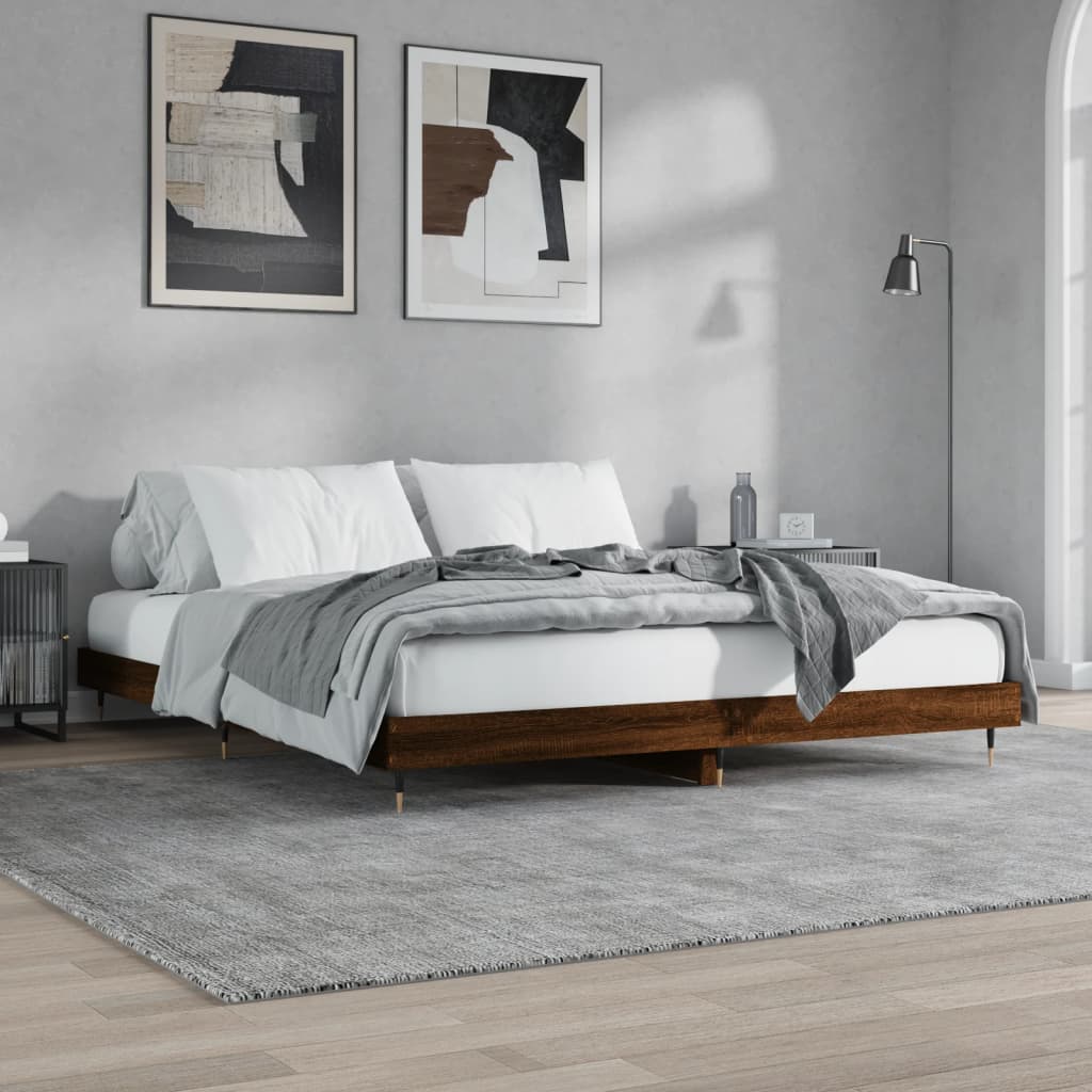 Bed Frame Brown Oak 150x200 cm King Size Engineered Wood