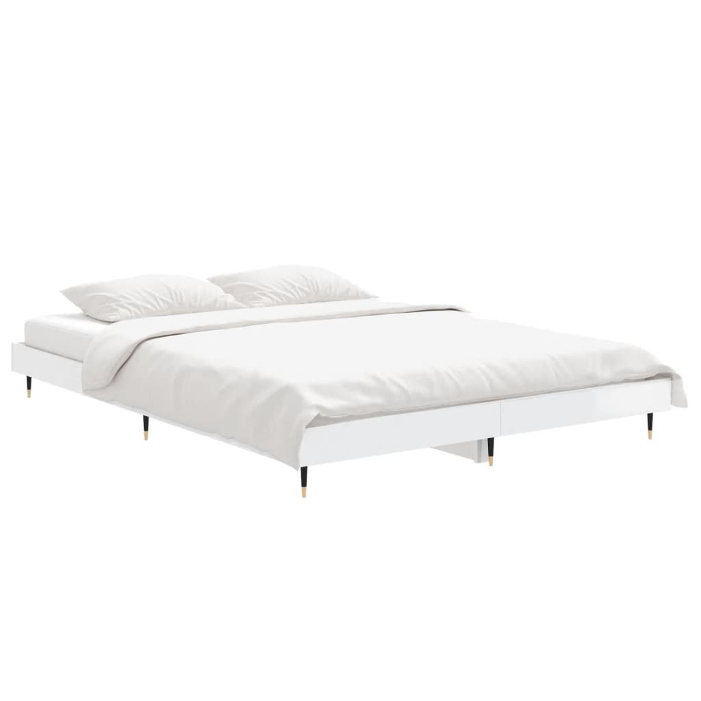 Bed Frame High Gloss White 140x190 cm Engineered Wood
