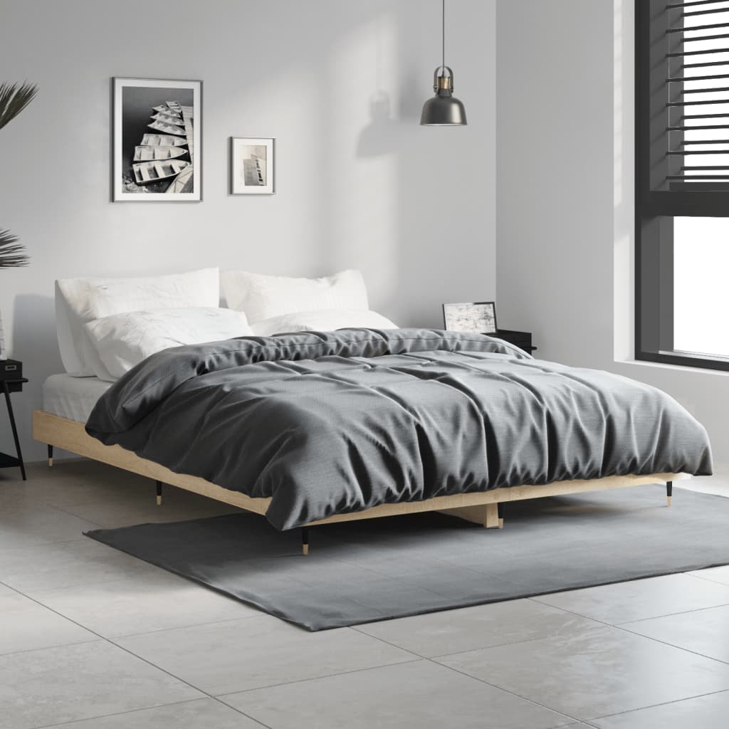 Bed Frame Sonoma Oak 135x190 cm Double Engineered Wood