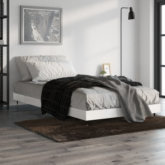 Bed Frame High Gloss White 90x190 cm Single Engineered Wood