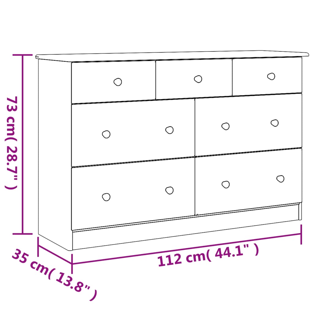 Chest of Drawers ALTA 112x35x73 cm Solid Wood Pine