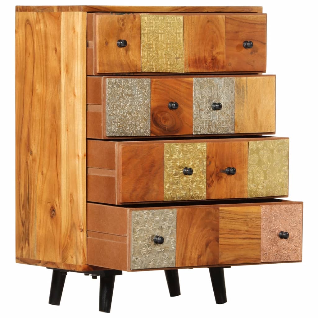 Chest of Drawers 55x30x75 cm Solid Wood Acacia and Metal