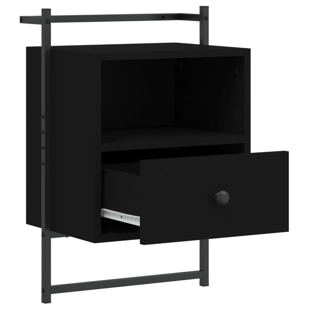 Bedside Cabinet Wall-mounted Black 40x30x61 cm Engineered Wood