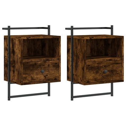 Bedside Cabinets Wall-mounted 2 pcs Smoked Oak 40x30x61 cm Engineered Wood