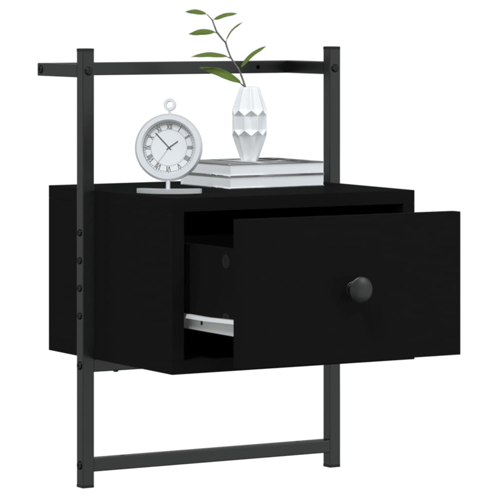 Bedside Cabinet Wall-mounted Black 35x30x51 cm Engineered Wood