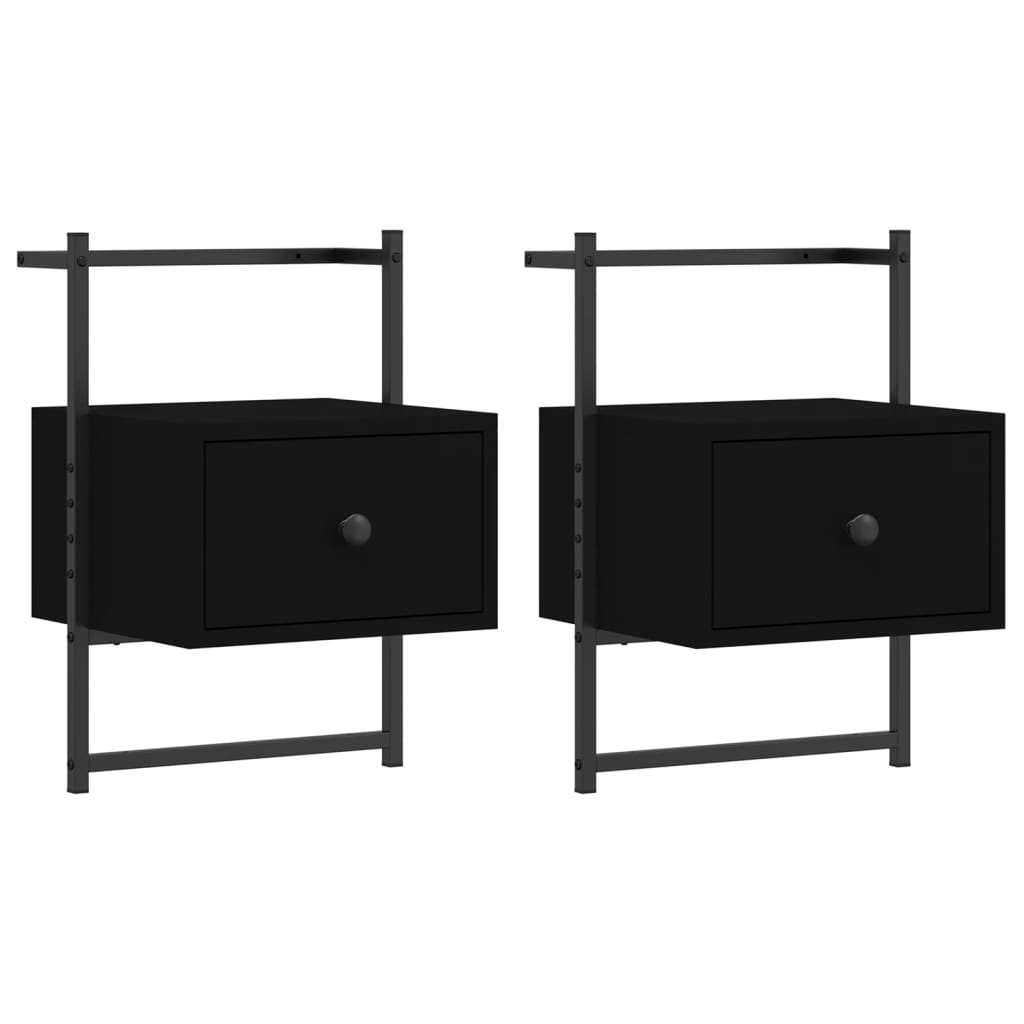 Bedside Cabinets Wall-mounted 2 pcs Black 35x30x51 cm Engineered Wood