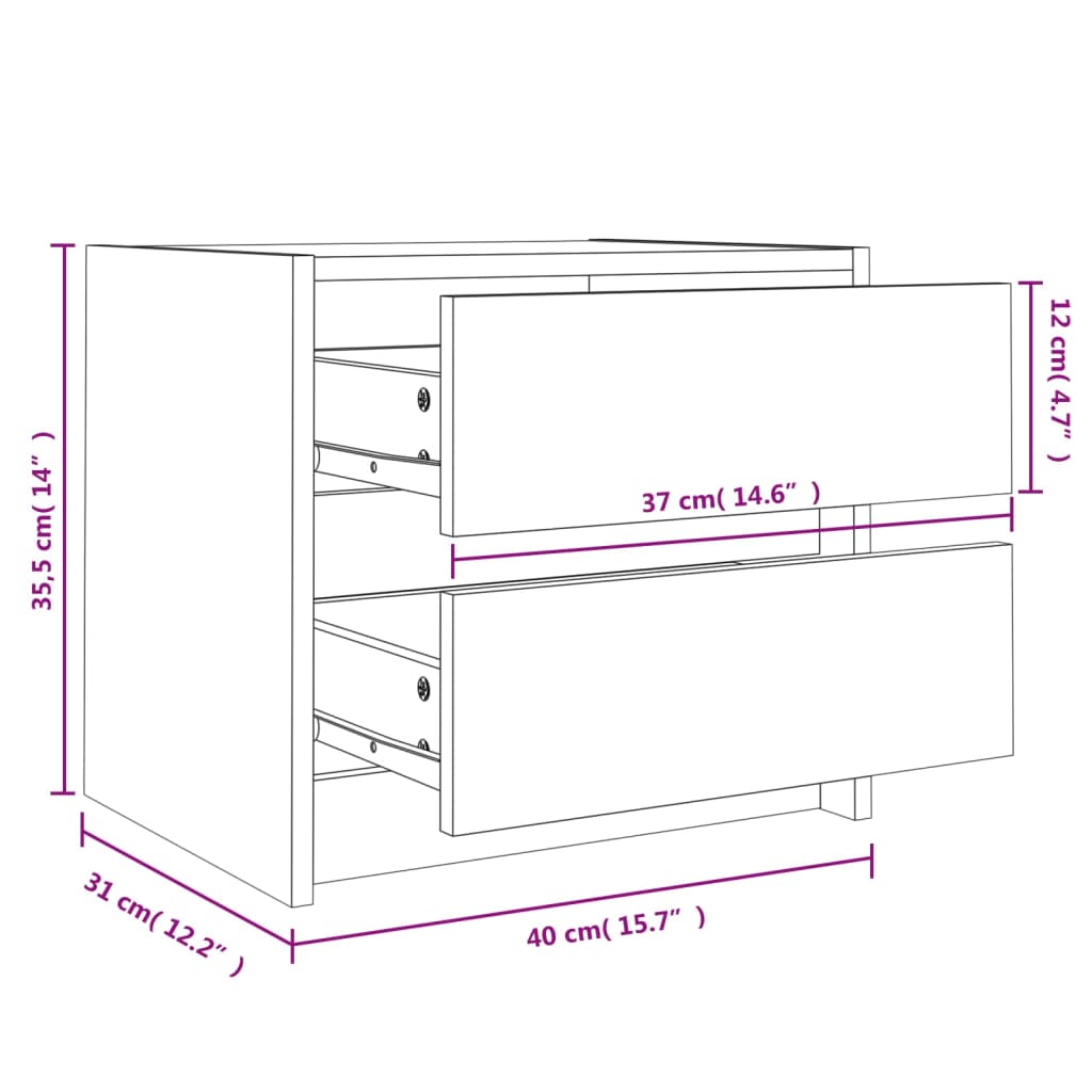 Bedside Cabinets 2 pcs White 40x31x35.5 cm Solid Wood Pine