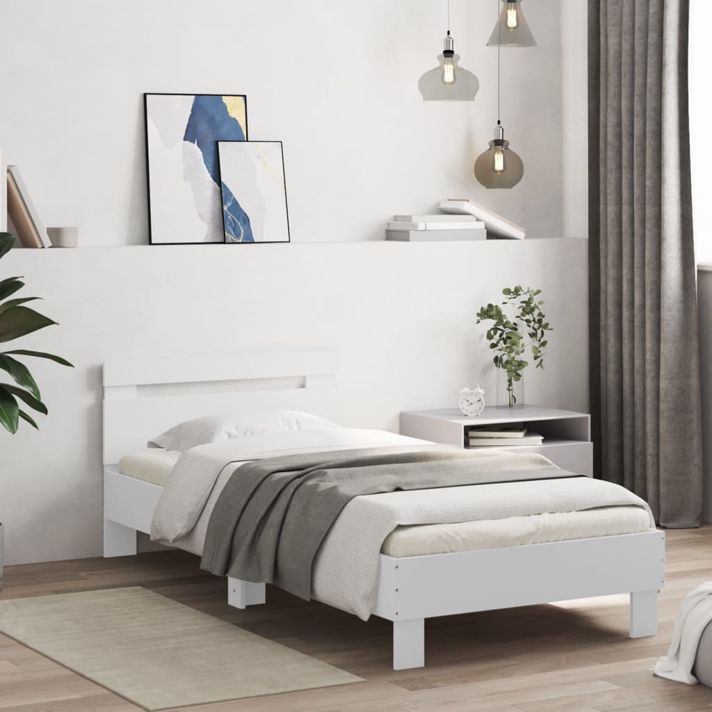 Bed Frame with Headboard White 90x190 cm Single Engineered wood