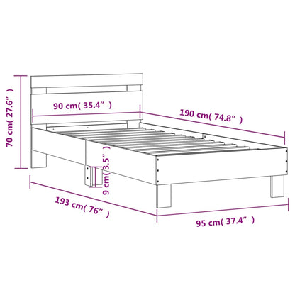 Bed Frame with Headboard White 90x190 cm Single Engineered wood