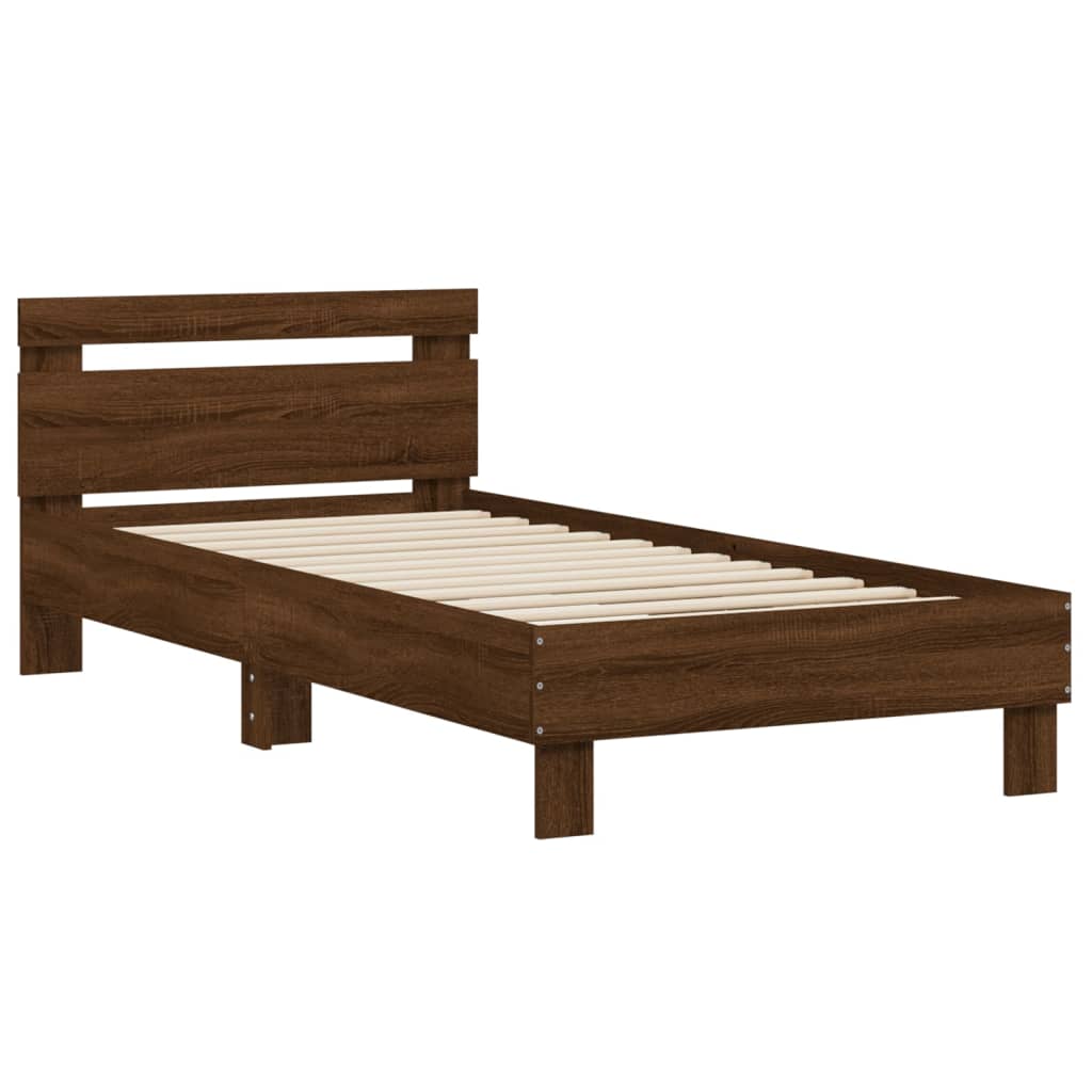 Bed Frame with Headboard Brown Oak 90x190 cm Single Engineered wood