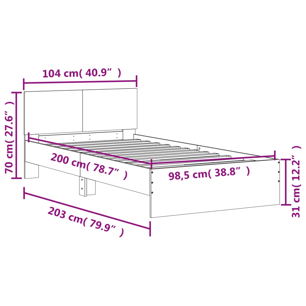 Bed Frame with Headboard White 100x200 cm Engineered wood