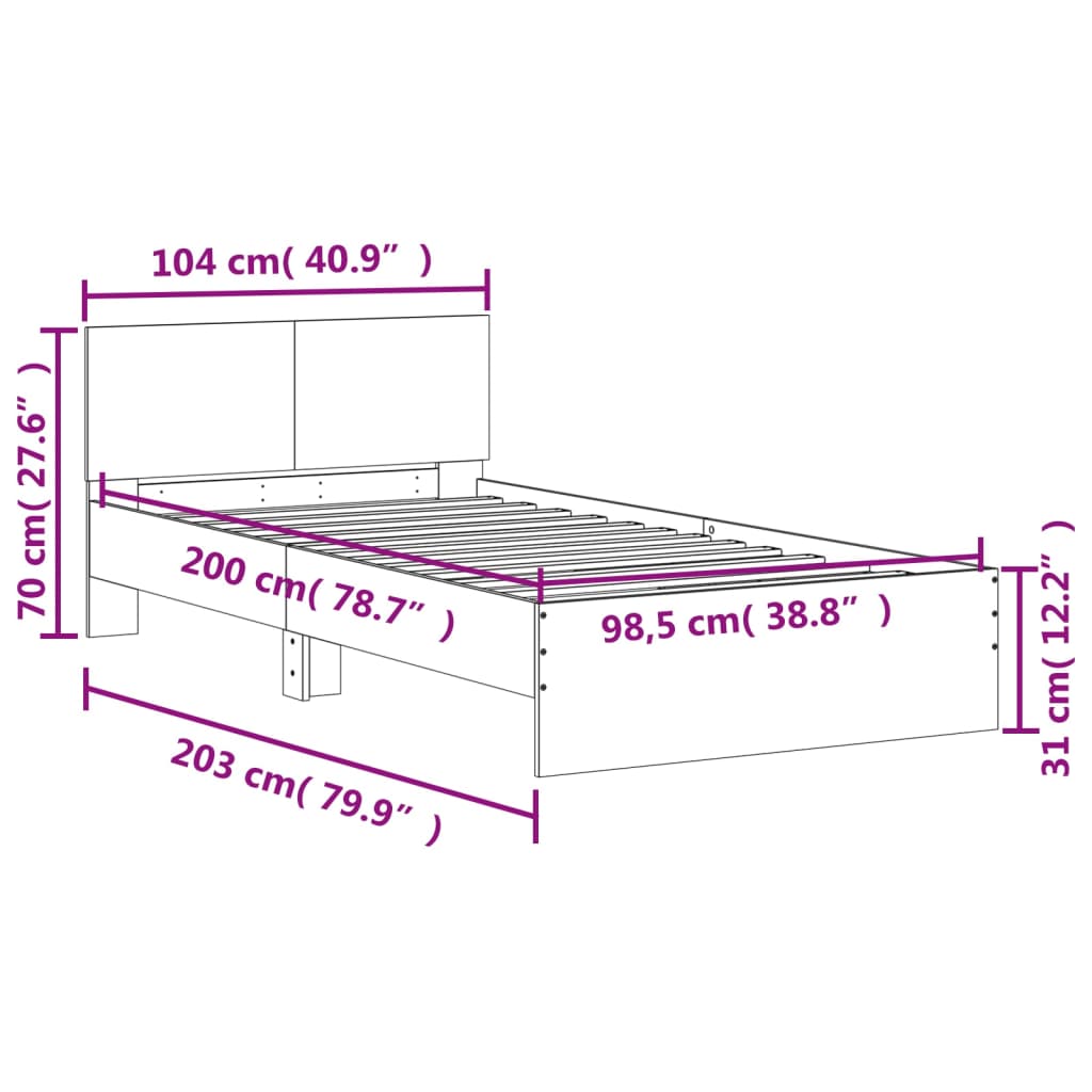 Bed Frame with Headboard Black 100x200 cm Engineered wood