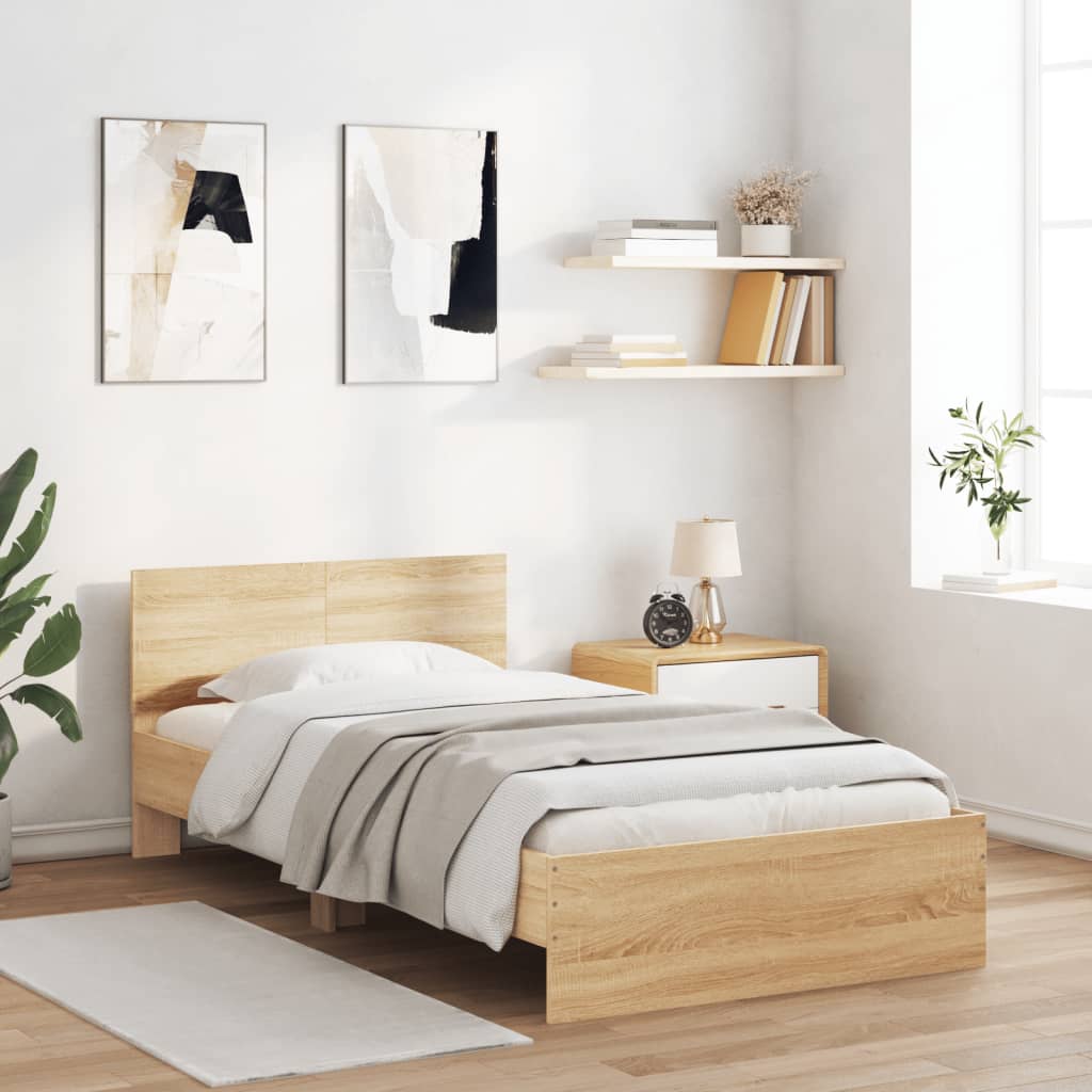 Bed Frame with Headboard Sonoma Oak 100x200 cm Engineered wood