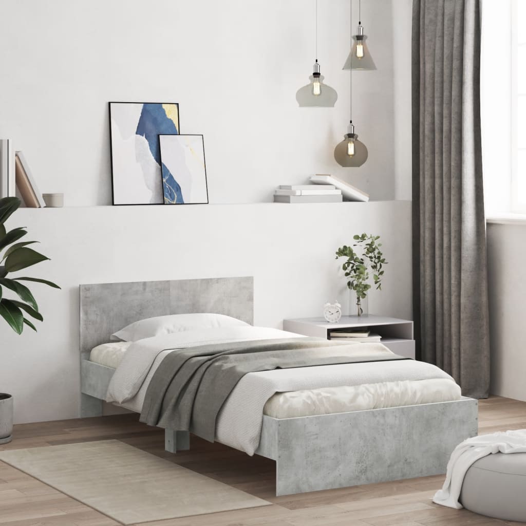 Bed Frame with Headboard Concrete Grey 100x200 cm Engineered wood