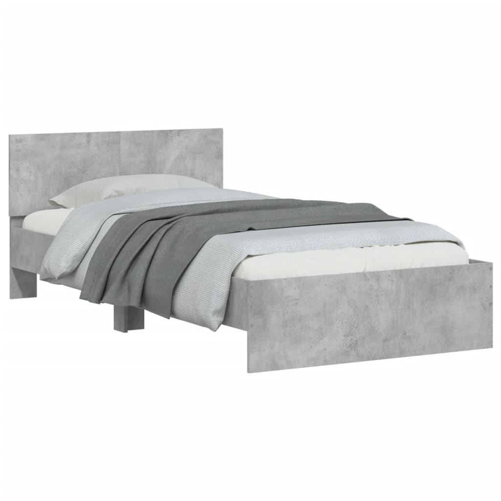 Bed Frame with Headboard Concrete Grey 100x200 cm Engineered wood